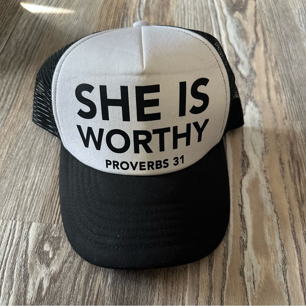 Black and White Christian Trucker Hat with adjustment strap, One Size Fits Most